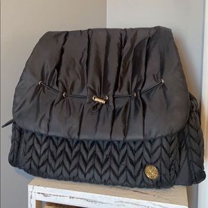 Black Quilted Puffer Backpack with Gold Accent